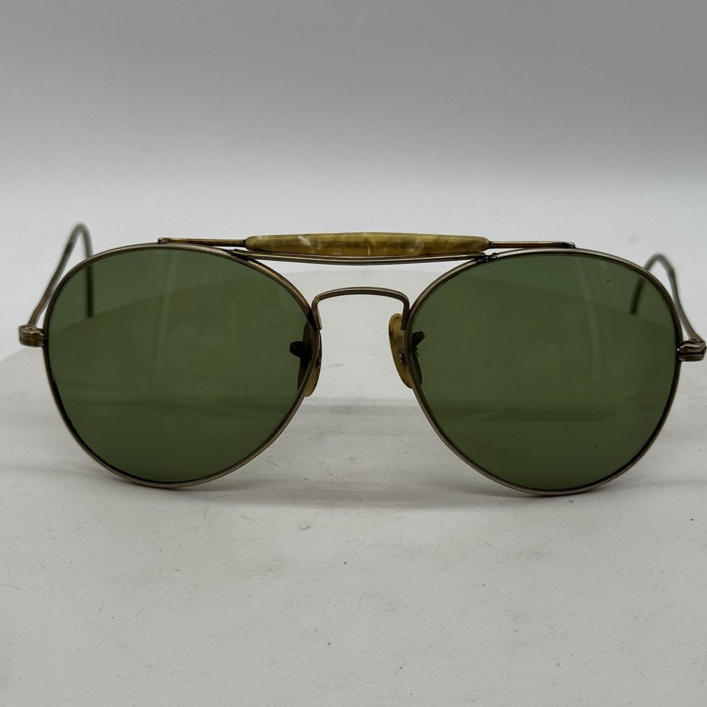 Pre-Ray-Ban Vtg Aviator WWII Army/Navy Sunglasses Marbled Celluloid Brow READ